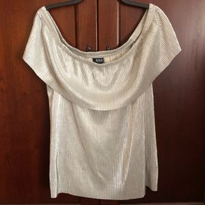 NWOT a.n.a Silver Pleated Off The Shoulder Top